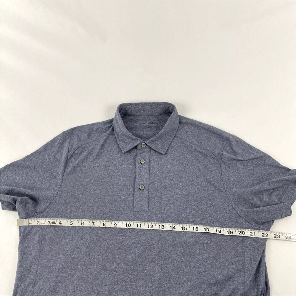 Mens UntuckIt Short Sleeve Polo Shirt Sz L Blue Polyester Spandex - Picture 6 of 7